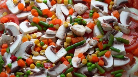 Cooking pizza. Adding vegetables. Stock Footage 84099462