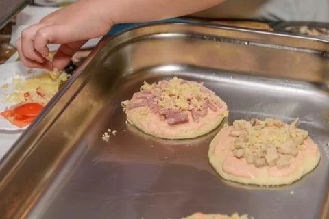 Cooking pizza during cooking class Stock Photos