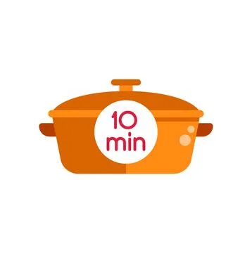 Cooking pot with 10 minute quick meal timer icon Stock Illustration