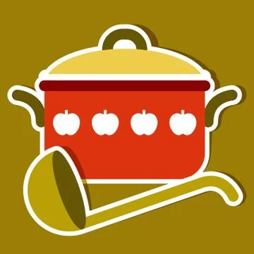 Cooking pot and ladle. Vector kitchen symbols Illustrazione stock