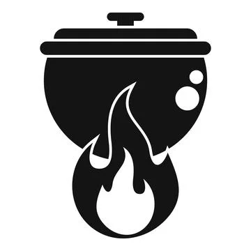Cooking pot boiling on fire icon Stock Illustration