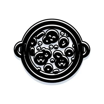 Cooking pot bubbling with stew and broth icon Illustrazione stock