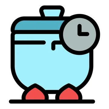 Cooking pot on fire with clock showing cooking time Stock Illustration