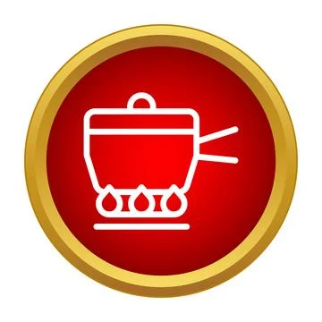 Cooking pot on fire inside red circle icon Stock Illustration