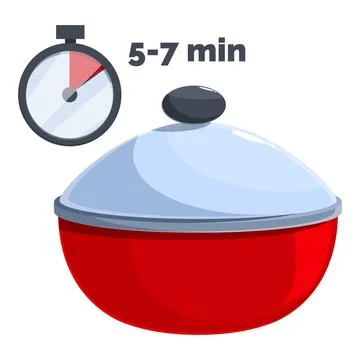 Cooking pot on fire with timer showing 5 7 minutes cooking time Illustrazione stock