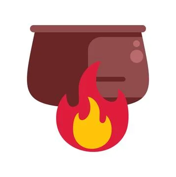 Cooking pot heating with fire creating hot flames Stock Illustration