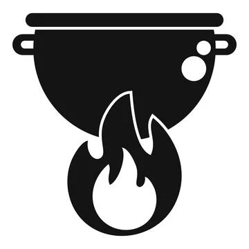 Cooking pot heating with fire flame icon Stock Illustration