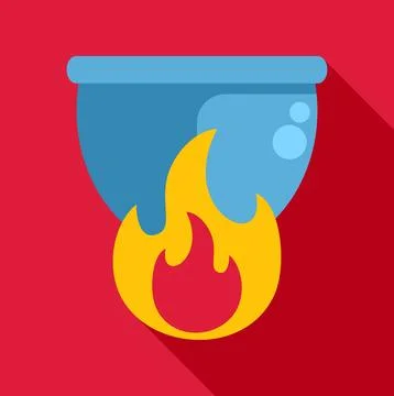Cooking pot heating up with fire icon Stock Illustration