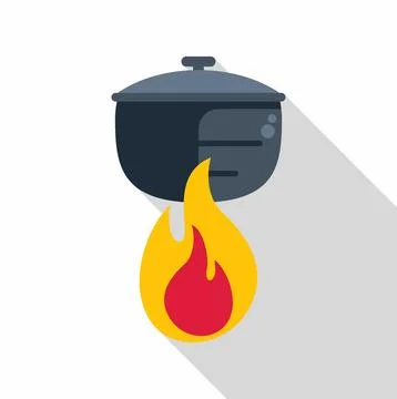 Cooking pot heating food with fire flame Stock Illustration