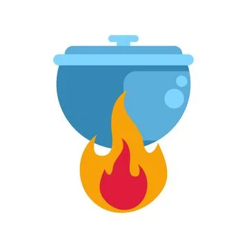 Cooking pot heating up with orange flames Stock Illustration