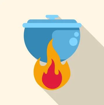 Cooking pot heating up over a fire icon Ilustração Stock