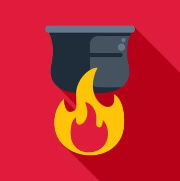 Cooking pot heating up over a fire flame Stock Illustration