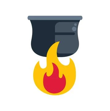Cooking pot heating up over a flame icon Stock Illustration