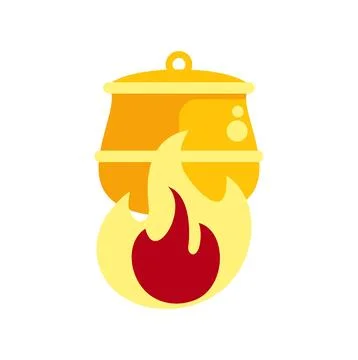 Cooking pot heating over a yellow fire flame Stock Illustration
