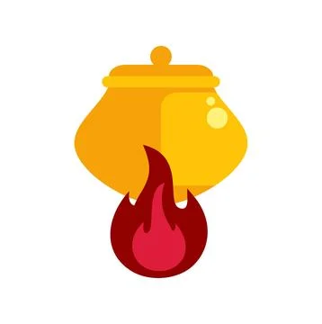Cooking pot heating with red flame flat icon Stock Illustration