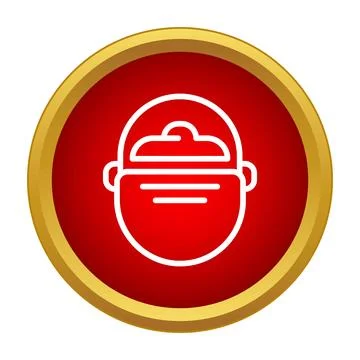 Cooking pot icon with handle and lid in red circle Illustration