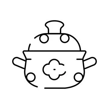 Cooking pot kitchen utensil with cloud design line icon Stock Illustration