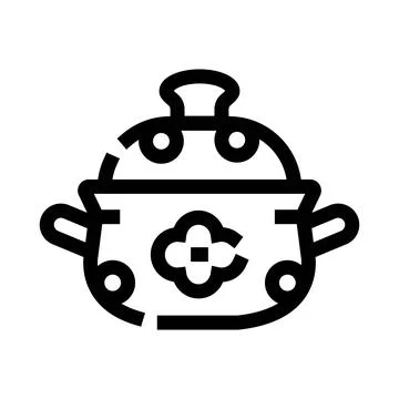 Cooking pot kitchenware with flower pattern icon Illustration