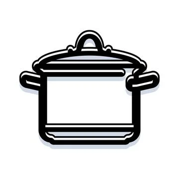 Cooking pot kitchenware utensil black and white icon Stock Illustration