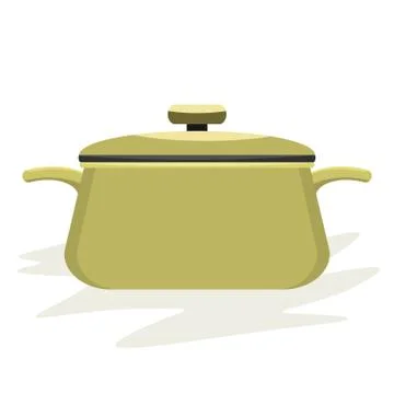 Cooking pot or pan with side view and cover on it. Flat and solid color vector Stock Illustration