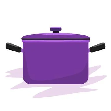 Cooking pot or pan with side view and cover on it. Flat and solid color vector Stock Illustration