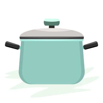 Cooking pot or pan with side view and cover on it. Flat and solid color vector Stock Illustration