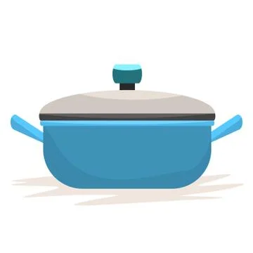Cooking pot or pan with side view and cover on it. Flat and solid color vector Stock Illustration