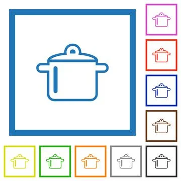 Cooking pot outline flat framed icons Stock Illustration
