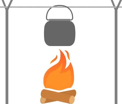 Cooking Pot over Campfire Flat Illustration. Clean Icon Design Element on T.. Stock Illustration