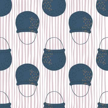Cooking pot seamless kitchen hand drawn pattern. Navy blue cauldrons on light Illustrazione stock