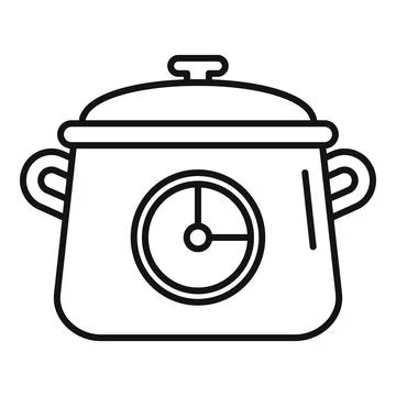 Cooking pot with timer line outline icon Stock Illustration