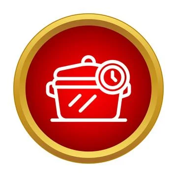 Cooking pot with timer symbol on red circle Stock Illustration