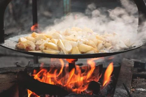 Cooking potatoes with eggs Stock Photos