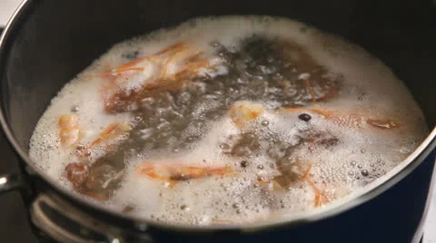 Cooking prawns Stock Footage 23399279