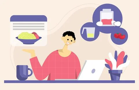 Cooking process with chef figures at the table in restaurant kitchen interior Stock Illustration