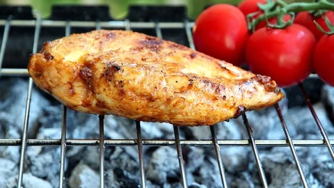 Cooking the process of chicken breast fillet grilled Stock Footage 111763735