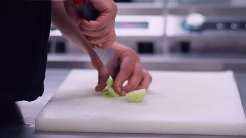 Cooking process cutting vegetable chef cucumber Stock Footage 323870645