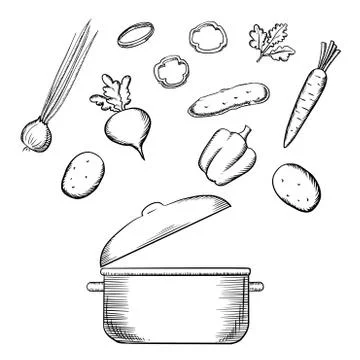 Cooking process with dish and vegetables Ilustração Stock