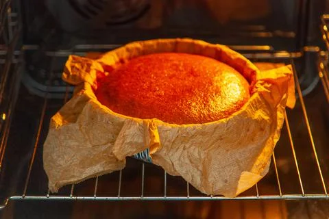 Cooking process homemade Basque burnt cheesecake. Stock Photos