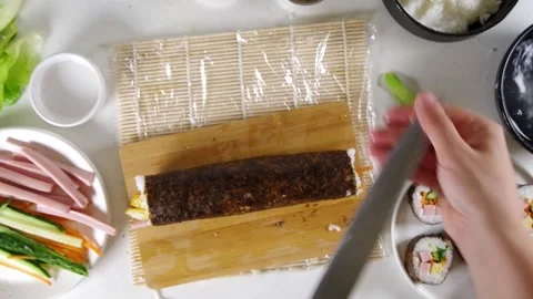 Cooking process, making homemade kimbap Stock Footage 282531269