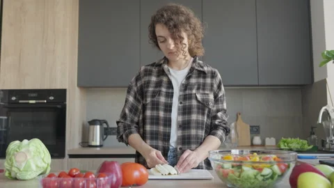 Cooking Process With Mozzarella Cheese And Fresh Vegetables In Kitchen Stock Footage 318957114