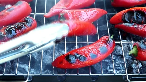 Cooking process  red pepper on the grill Stock Footage 111777767