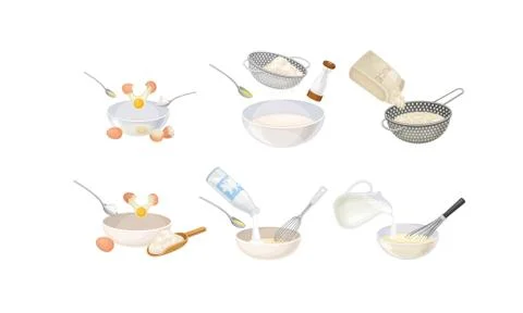 Cooking Process with Rice Sieving and Mixing Ingredients for Baking Vector Set Stockillustratie