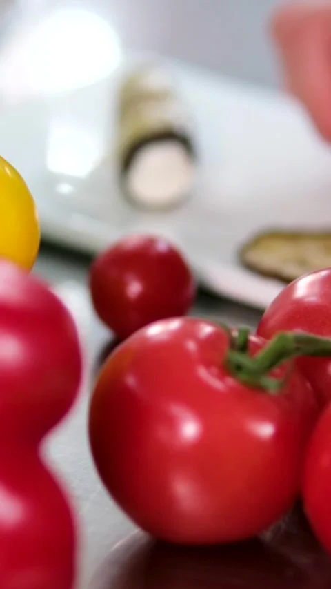 Cooking process of rolling grilled zucchini eggplant slices filled creamy cheese Video stock 319001425