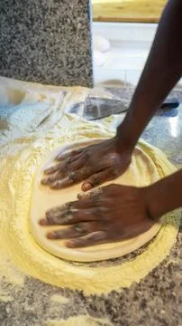 Cooking process showing a chef crafting a delicious homemade pizza step by st 写真素材