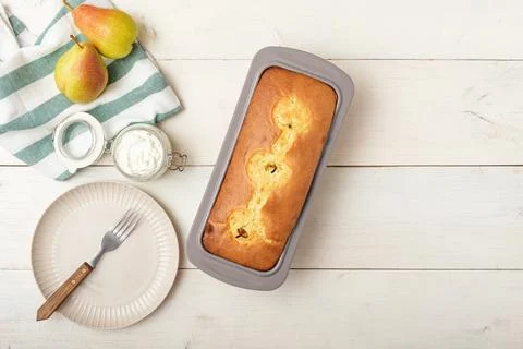 Cooking process step-by-step pear cake. Baking, ready pie with whole pears. S Stock Photos