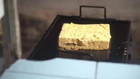 Cooking process of thick grilled bread with brown color and crispy Stock Footage 333973413