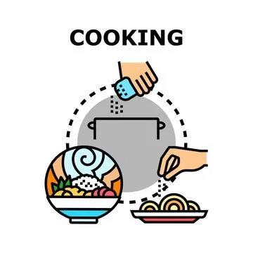 Cooking process with various food preparing steps Stock Illustration