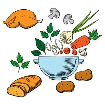 Cooking process with vegetables and ingredients Stockillustratie
