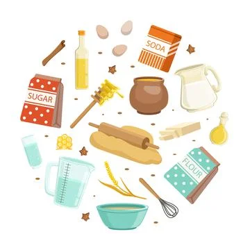 Cooking Products and Utensils Pattern of Round Shape, Culinary School, Class Stock Illustration